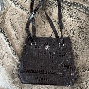 Paloma Picasso Glossy Dark Brown  Crocodile Shoulder Bag